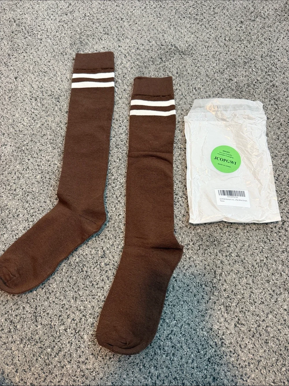 Classic Brown Knee-High Socks with White Stripes